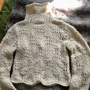 Donna Karan Pure Openwork Lace Turtleneck Sweater